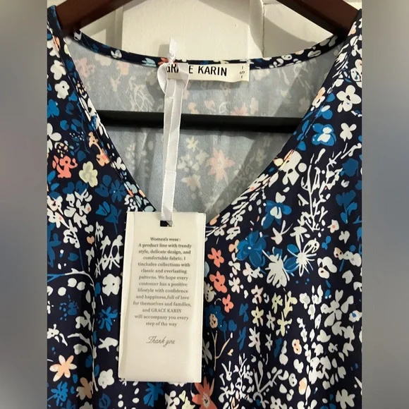 NWT Grace Karin Long Sleeve Floral Dress - Picture 3 of 4